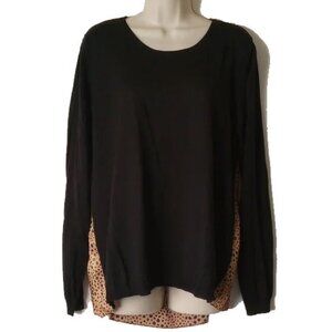 NWT $118 Anthropologie Current Air Mixed Media Sweater Top XL Black Cheetah